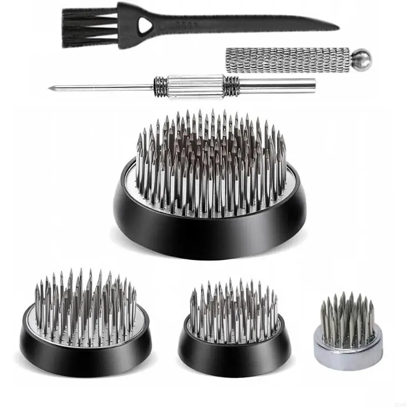 Round Florals Pin Holder Set for Flower Arrangements, 4 Size Pin Frogs with Metal Alignment Tool and Brush for Ikebana Practice