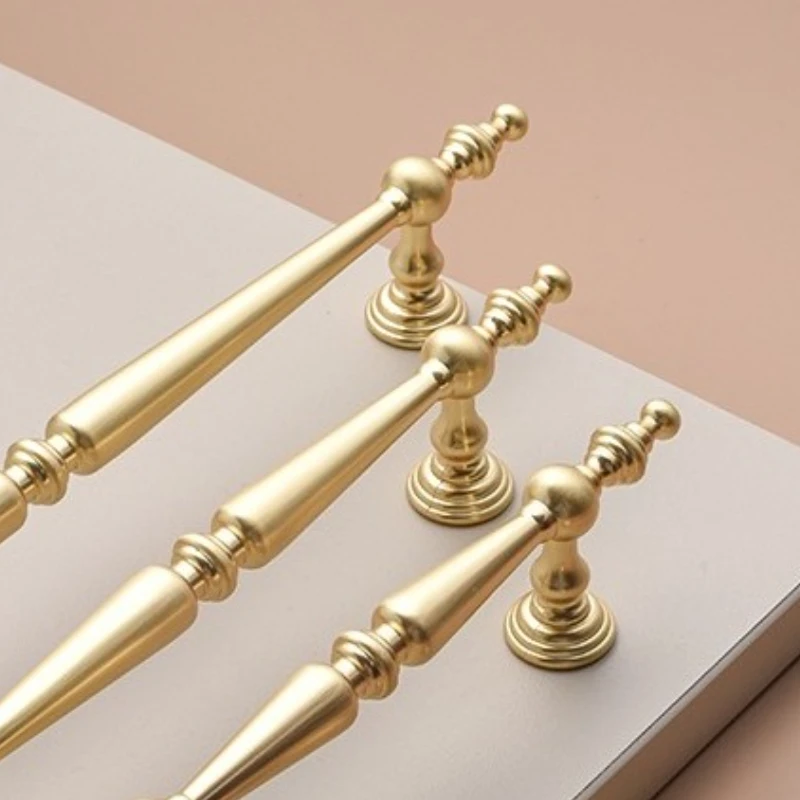 Gold Kitchen Wardrobe Door Pull Brushed Copper Cabinet Handles Single-Hole Drawer Cabinet Knob European-Style Furniture Hardware