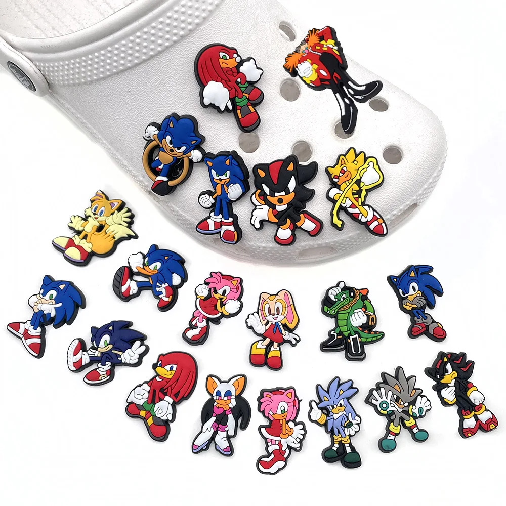 20Pcs Set Cool Speed Hedgehog Game Rubber Shoe Charms For Slides Sandals DIY Custom Accessories Decoration Charms For Shoe Hole