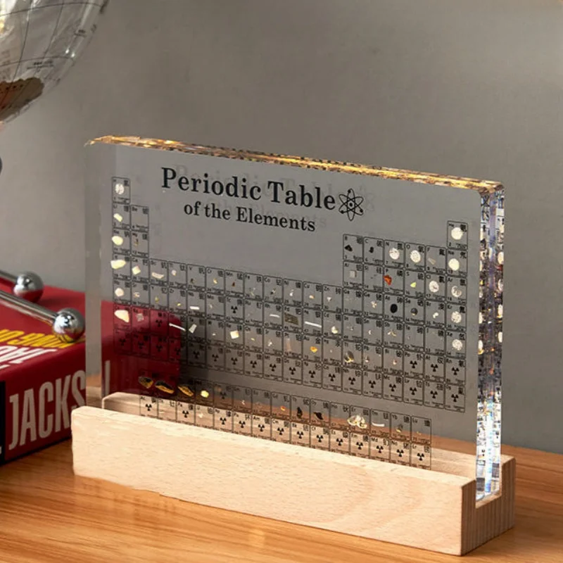 Real Elements Periodic Table Figurine Clear Acrylic Mendeleev Periodic Stand Display Science Chemistry Decor Table Decoration