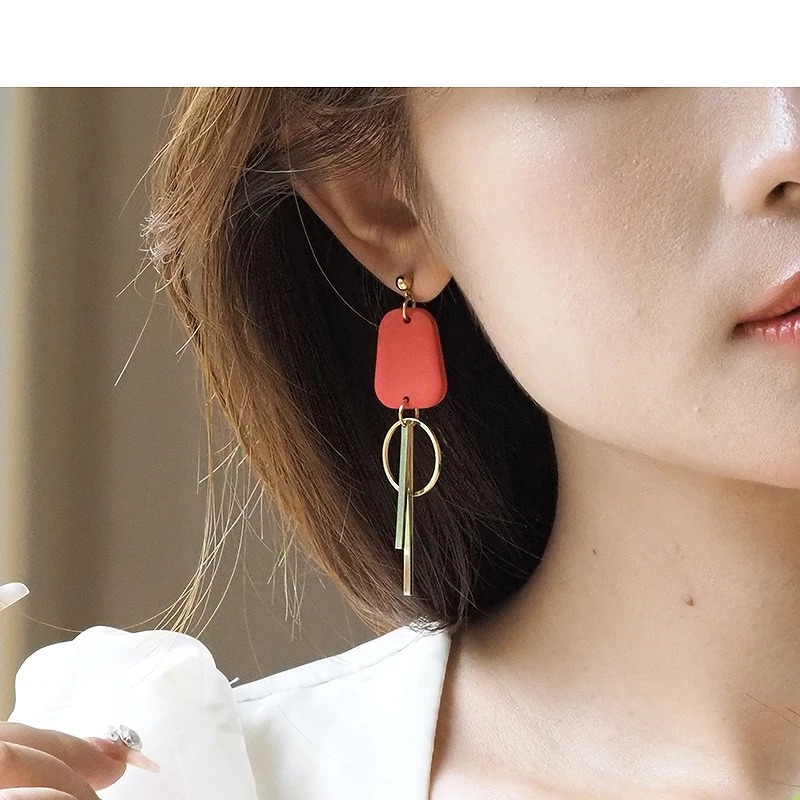 Solid Single Color Brass Hoop Needle Handmade Polymer Clay Earthy Gold Dangle Slim Special Women Earrings Jewelry Sets Party