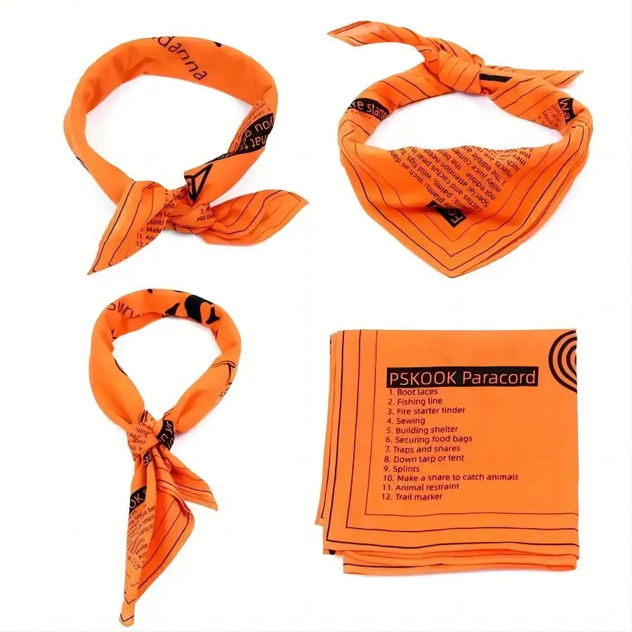 1pc Outdoor Tactical Square Scarf Camping Orange Survival Scarf Multi functional Headband EDC Survival Tool