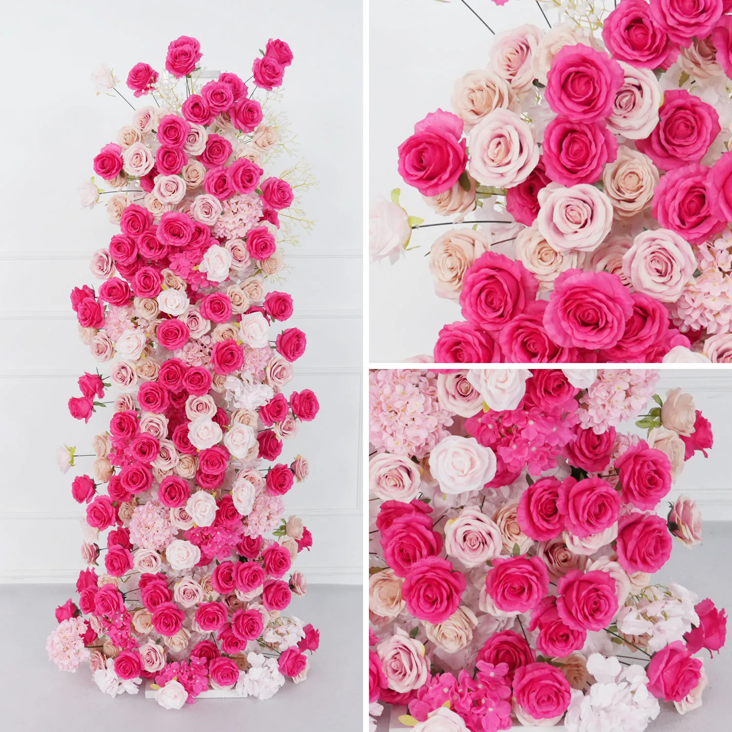 

Uflower Artificial Flower Row Pink Rose Hydrangea Wedding Backdrop Arch KT Decor Floral Arrangement Event Party Props