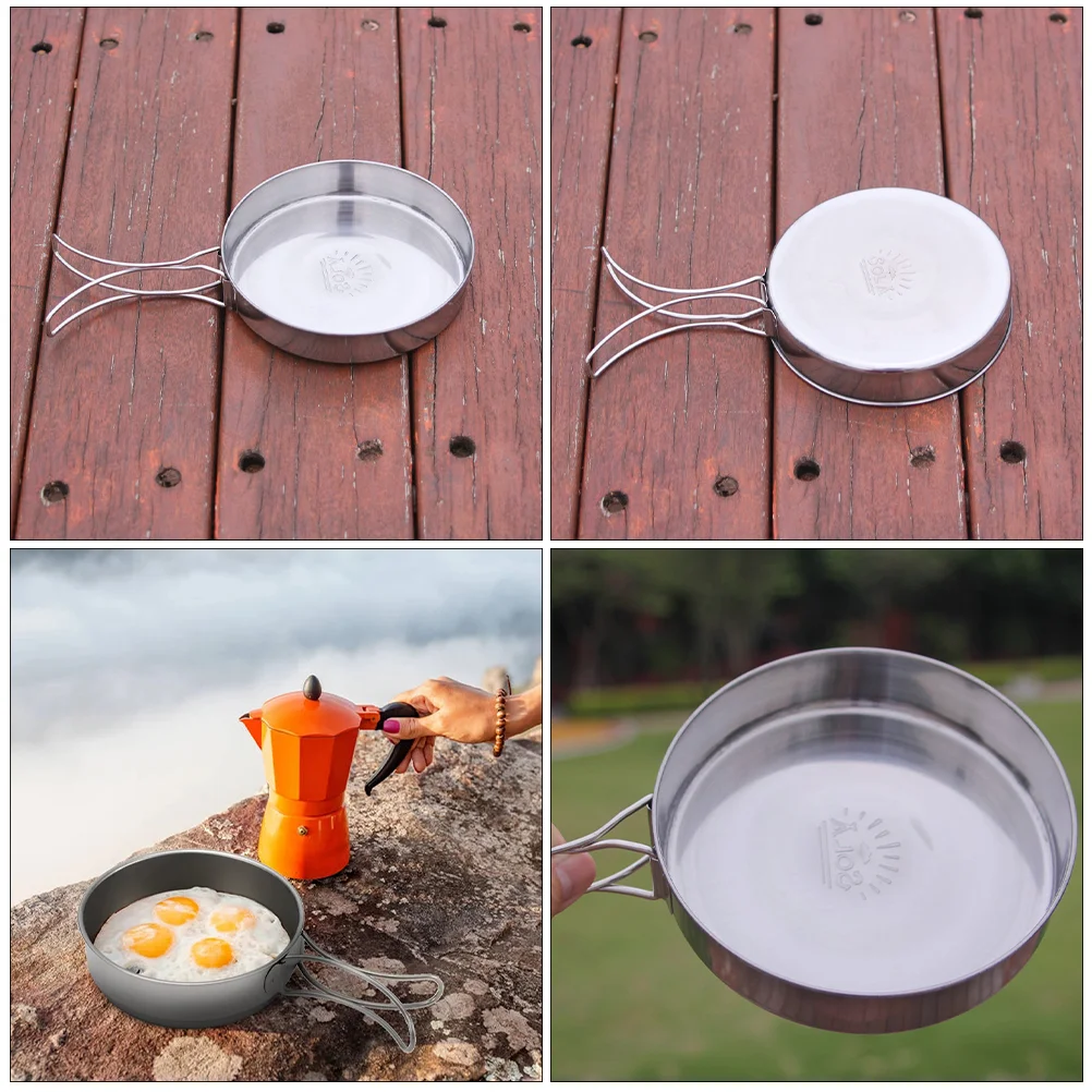 Stainless Steel Non Stick Frying Pan Outdoor Cooking Pot Portable Cooking Utensil for Camping Hiking and Picnic