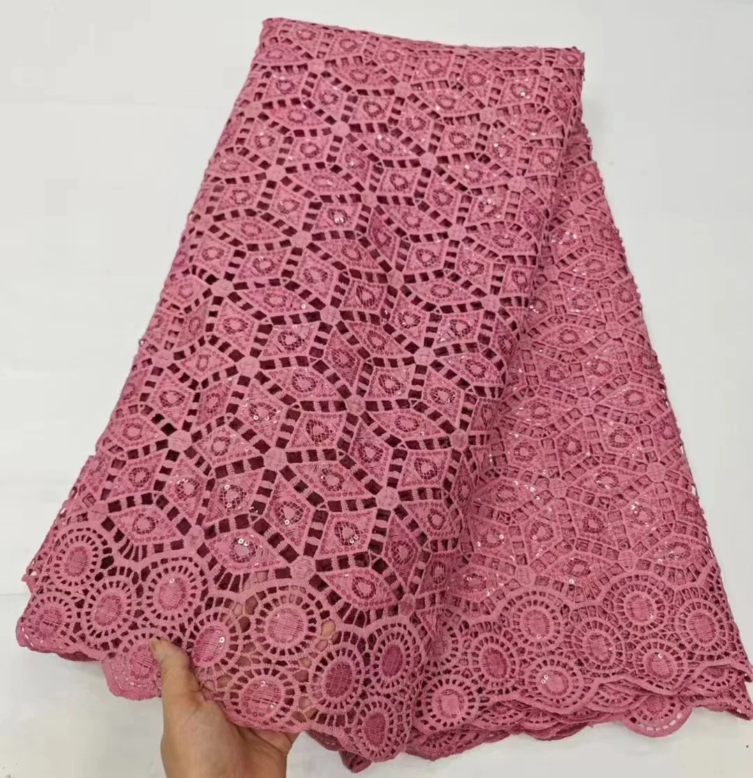 

Guipure Cord Lace Fabric 5Yards Nigerian 2024 High -quality sequins French Mesh Fabric Material Dress Sew For Women