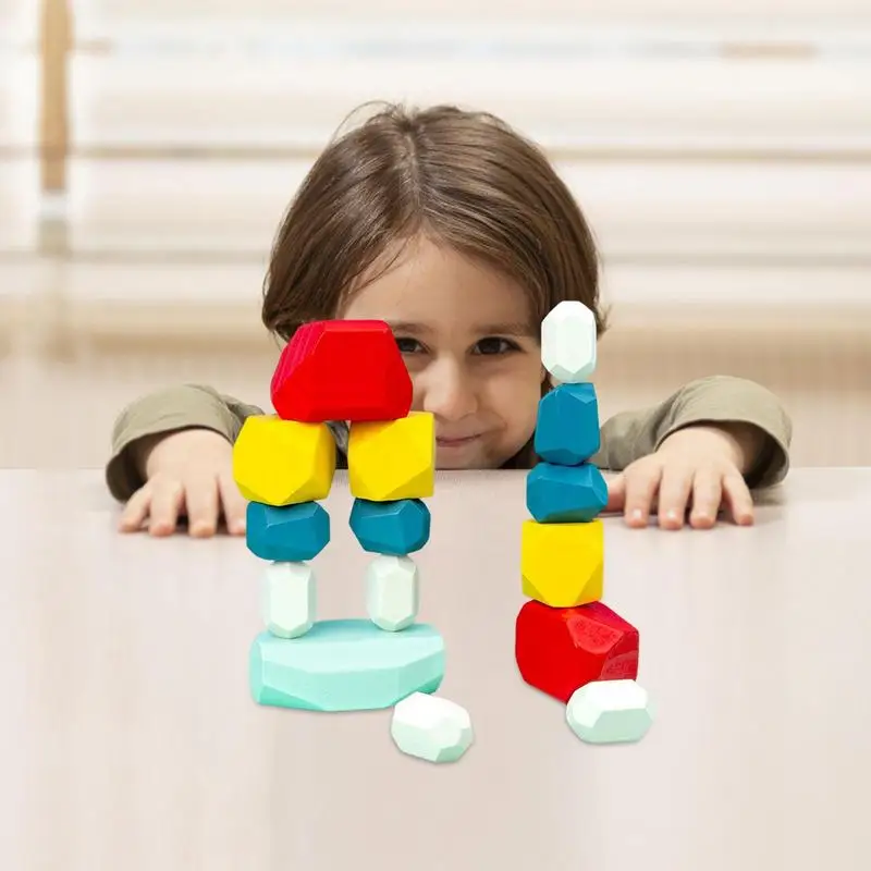 Wooden Stacking Blocks Colored Stones Building Games Creative Educational Toys Gifts For Kids Boys And Girls On Birthday