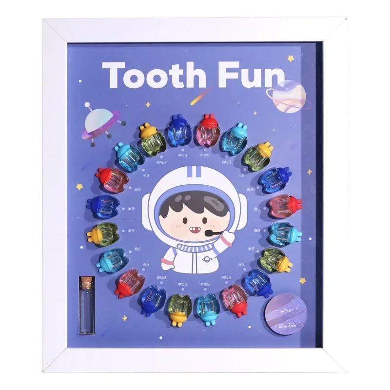 Kids Baby Tooth Box Wooden Plastic Frame Baby Tooth Box Transparent Crystal Tooth House Boy and Girl Baby Tooth Storage Box