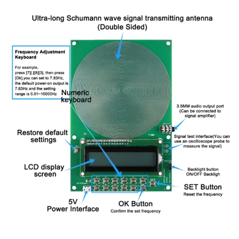 Gerador de pulso de baixa frequência ajustável Schumann Resonances Gerador de pulso Baixo consumo de energia para relaxar