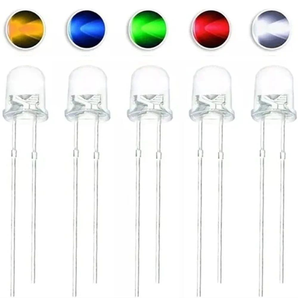 50/100pcs F5 LED Diode 5mm Clear Bright Multicolor LEDs Light Emitting Diodes Assortment Kit Red/Green/Blue/Yellow/White/Orange