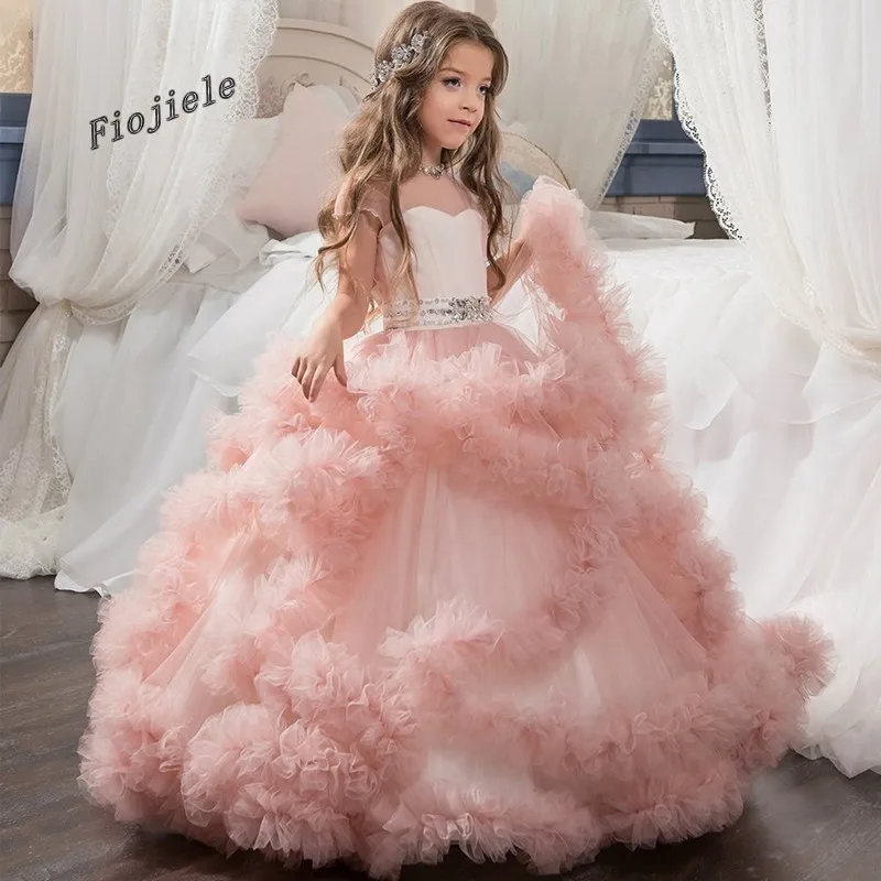 

Pink Cloud Flower Girl Dresses For Weddings Kids Pageant Ball Gowns First Communion Dresses