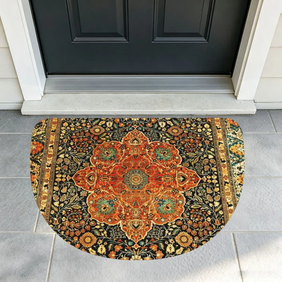 Antique Persian Mohtashem Kashan Soft Flannel Half Round Doormat Non Slip Bathroom Mat Absorbent Floor Carpet for Garage