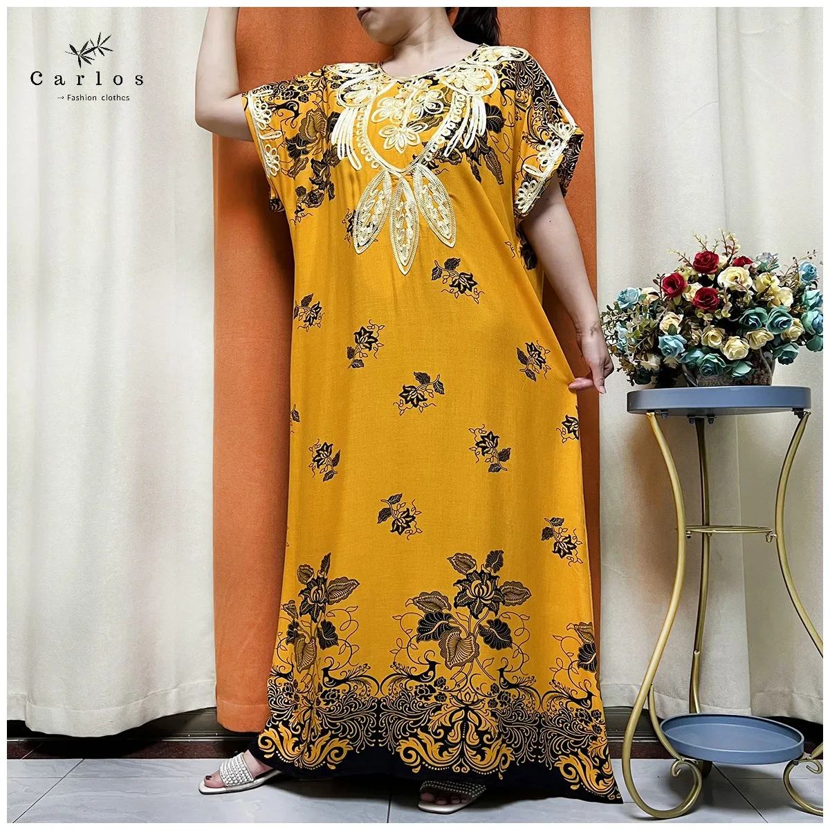 African Dashiki Floral Printing Loose Cotton Caftan Lady Summer Maxi Casual Dresses Vestidos New Style Short Sleeve 2 Pieces