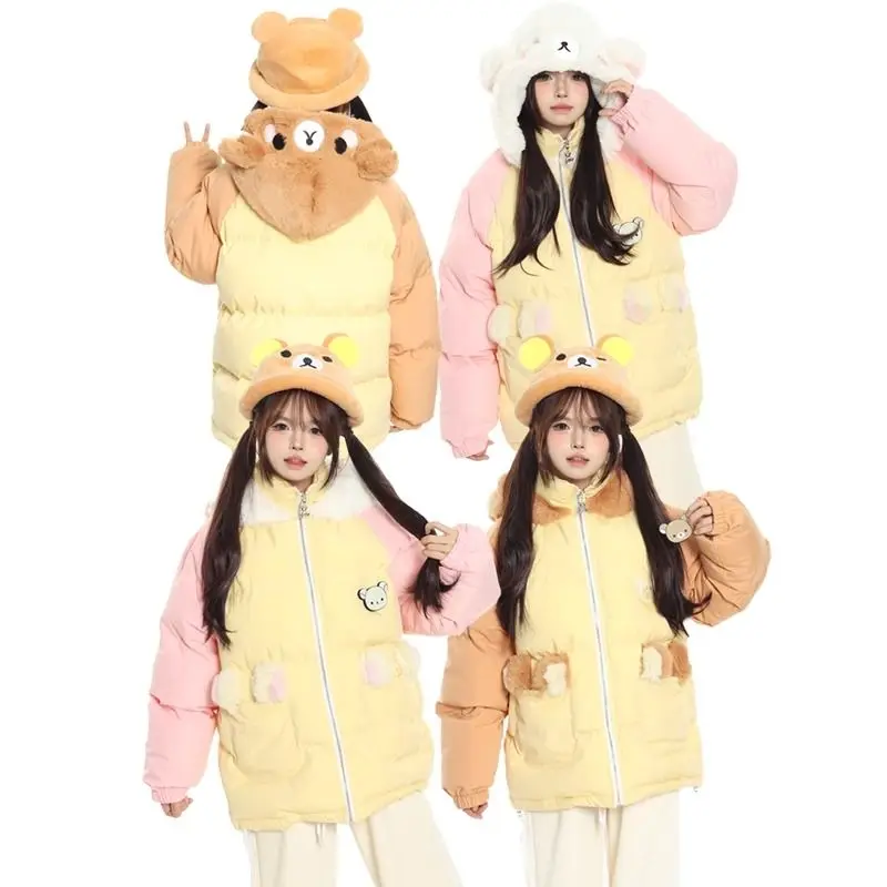 

Kawaii Rilakkuma Hooded Cotton Jacket Student Winter Thick Warm Anime Cute Y2K Cotton-padded Jacket Girls Birthday Gifts Toys