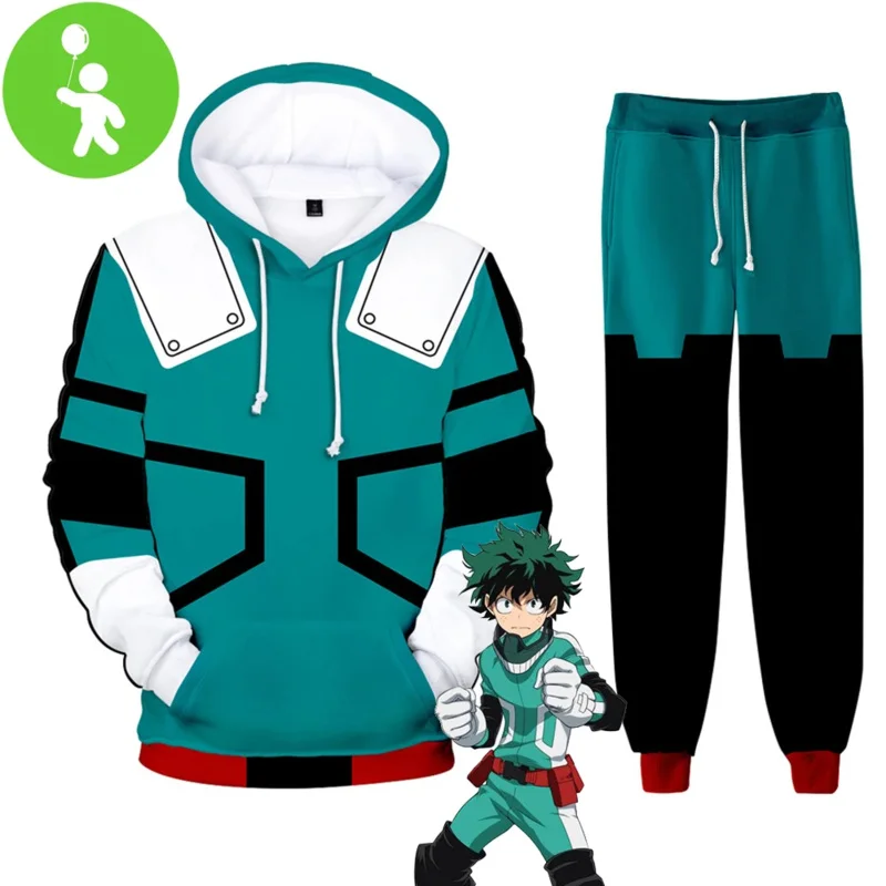 Midoriya Izuku Anime Cosplay Costume Infantil, Moletom com capuz e calças, My Hero Academia, Fantasia, Roupas de Halloween, Interpretação infantil, Menino