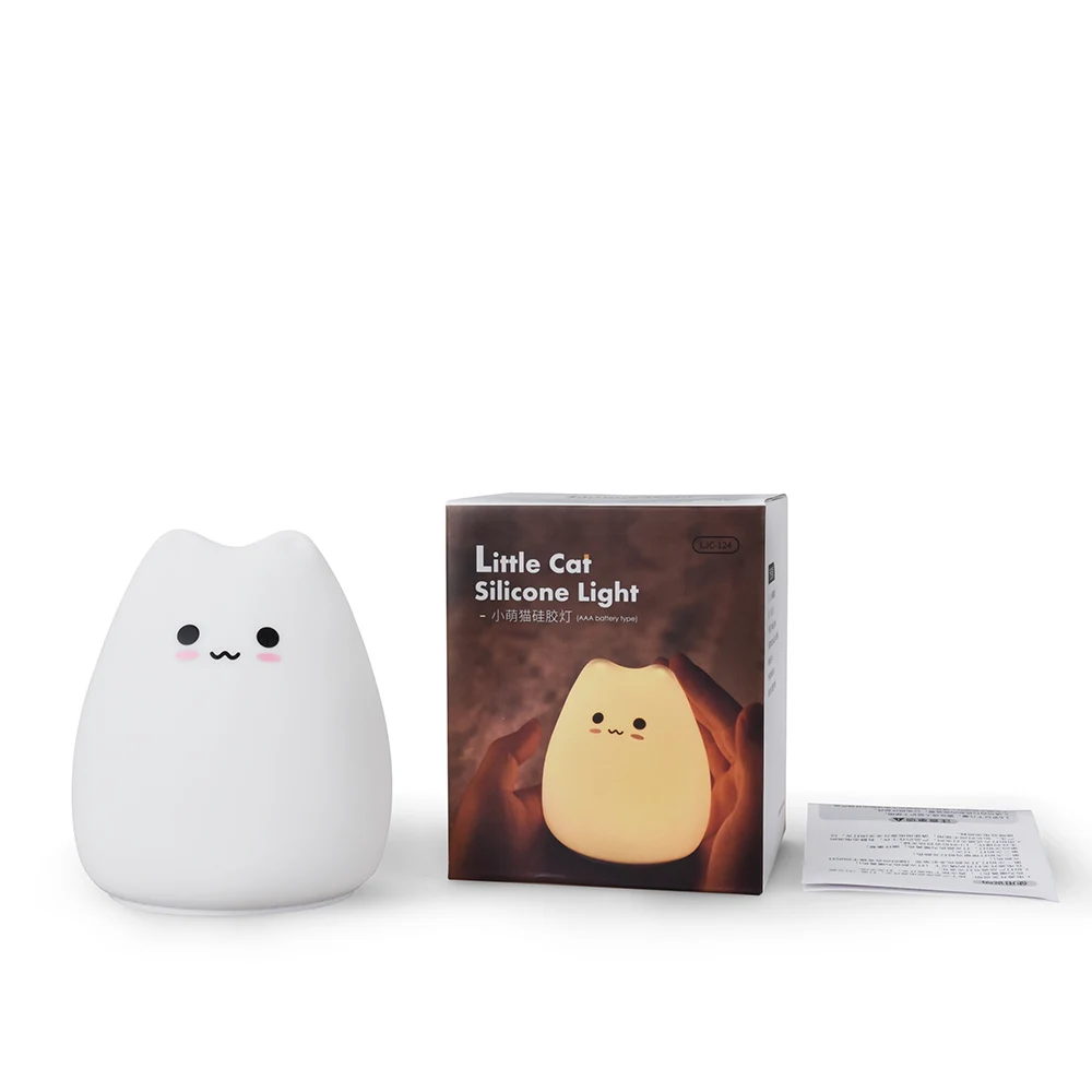 LED veilleuse pour enfants bébé enfants doux Silicone capteur tactile 7 couleurs dessin animé chat lampe de couchage maison chambre décoration