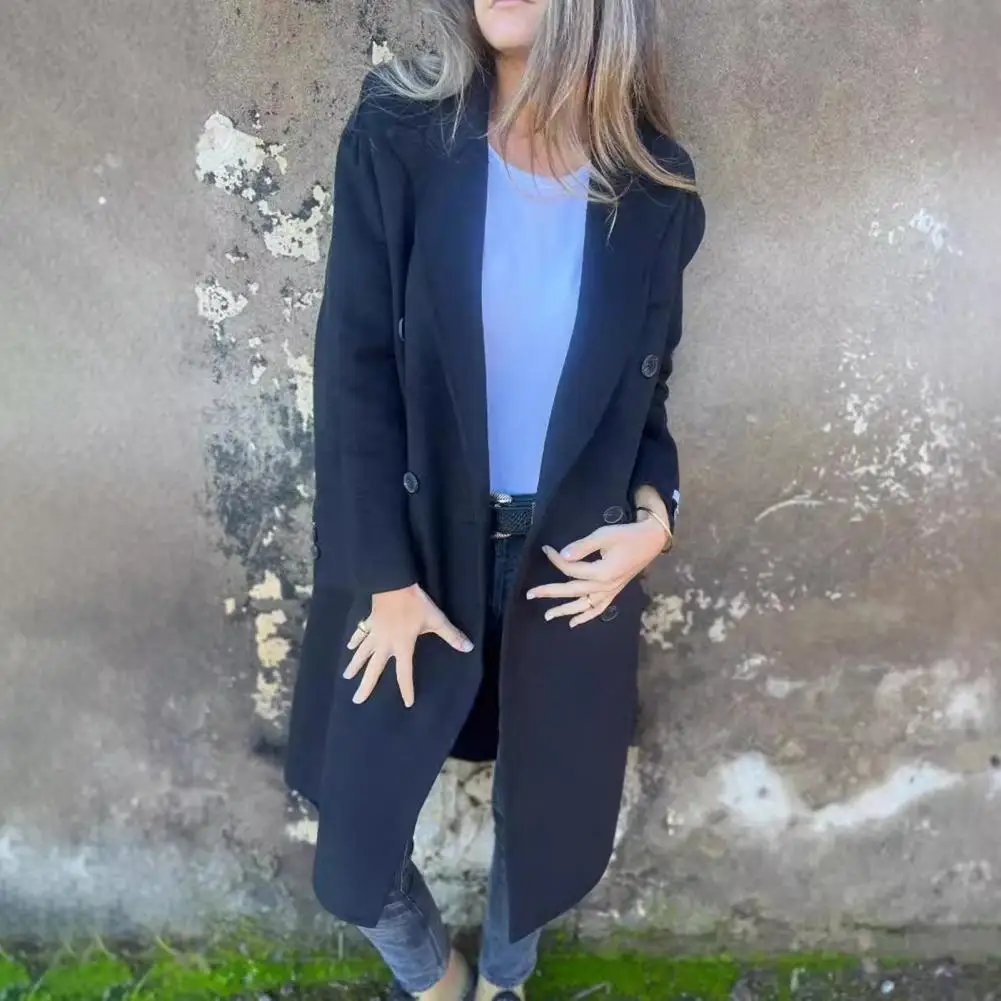 

Winter Jacket Stylish Women's Woolen Jacket with Turn-down Collar Single-breasted Design Thermal Lining for Commuting Dating