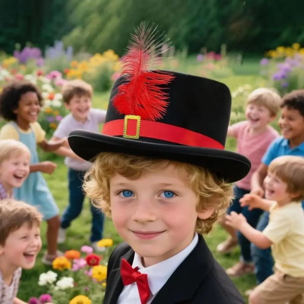 Sombrero de disfraz de mosquetero negro Vintage, sombrero de mago con plumas, sombrero de disfraz de vacaciones, sombreros de copa puesta en escena, sombrero de Cosplay para niños