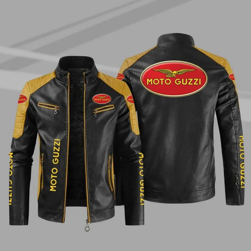 Moto guzzi เสื้อแจ็กเก็ตผู้ชายใหม่สำหรับฤดูหนาว, เสื้อแจ็กเก็ตแฟชั่นสำหรับขี่มอเตอร์ไซค์ซิปแจ็คเก็ตโค้ทหนังให้ความอบอุ่นมี4สี2023