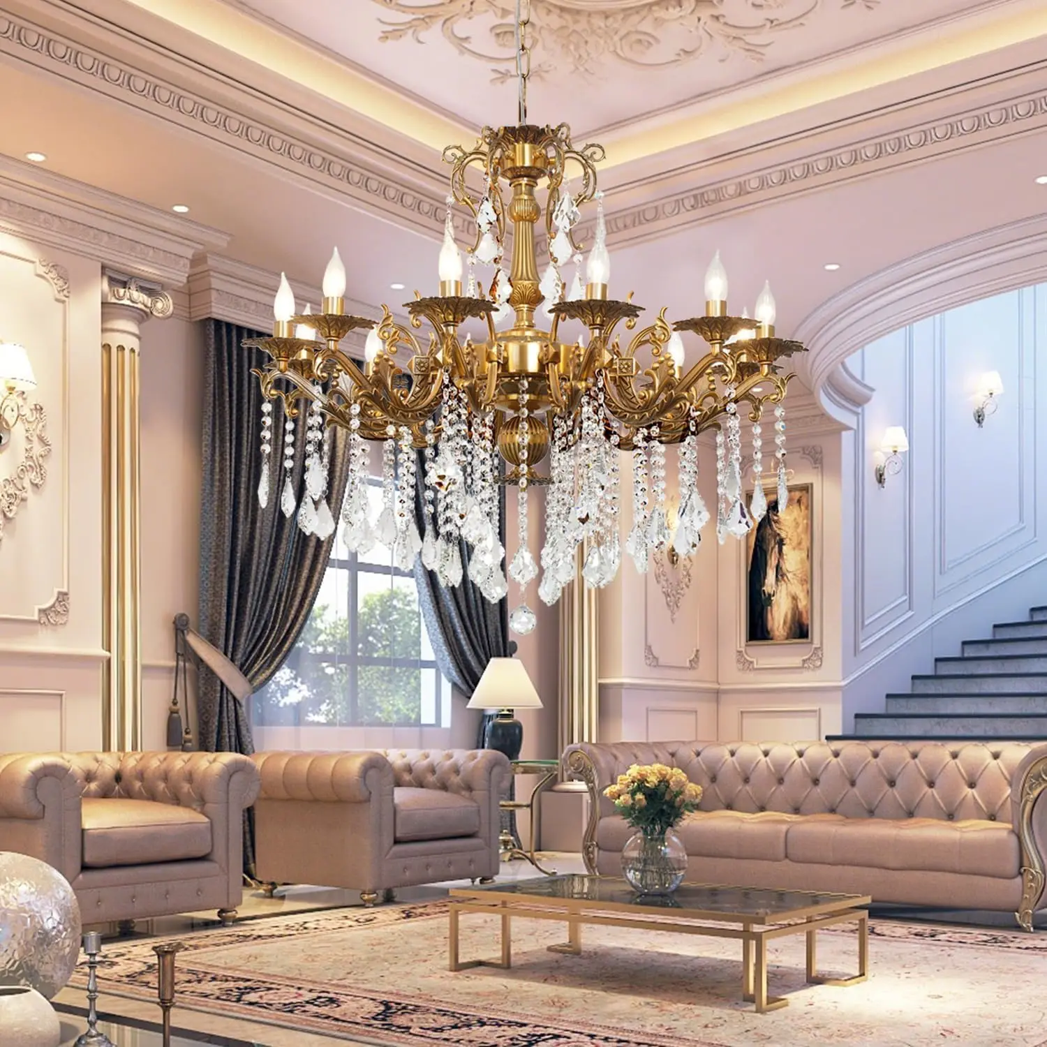 خمر الثريا المعاصرة أنيقة K9 كريستال زجاج الثريا شمعة قلادة تركيبة إضاءة السقف لغرفة المعيشة