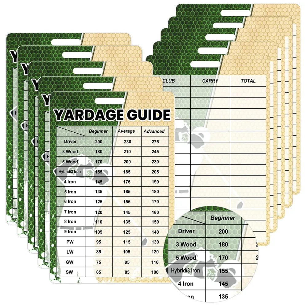 2Pcs Golfers Quick Reference Distance Cards Golf Club Distance Cards Golf Yardage Guide Card for Seasoned Golfers