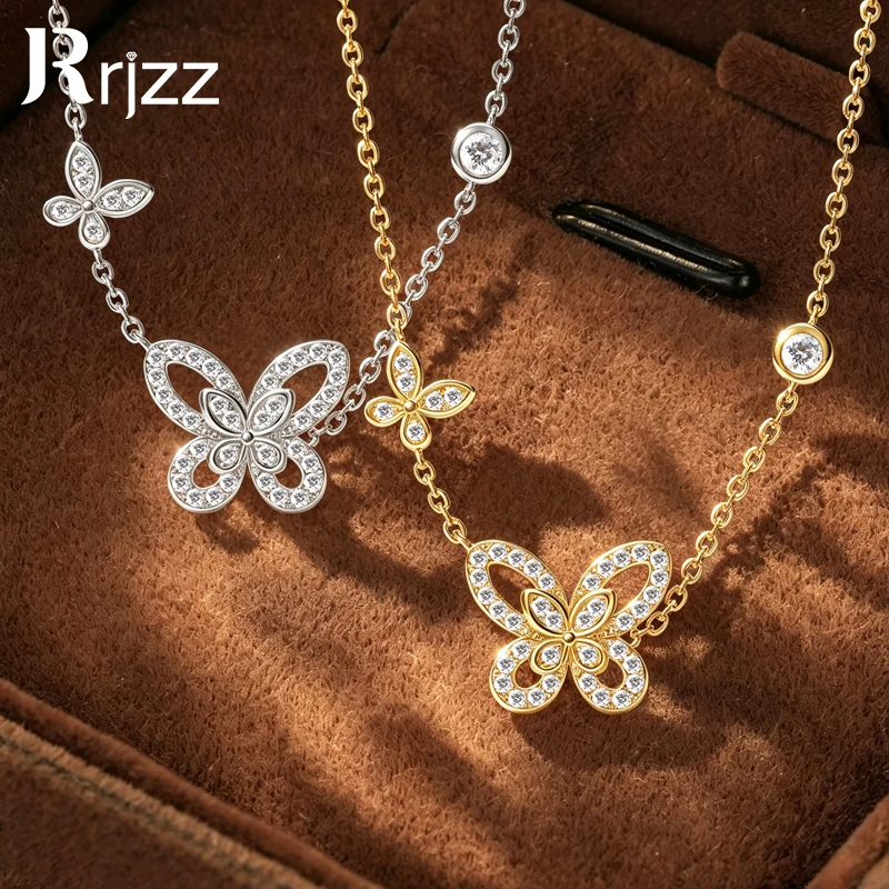 

Rrjzz Sparkling Full Moissanite Openwork Butterfly Pendant Necklace Exquisite Engagement Women Eternal Necklaces Jewelry Gifts