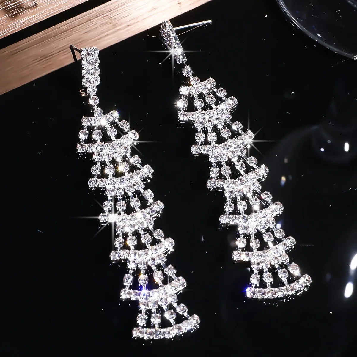 Christmas limited all-copper copper silver-plated white diamond long earrings femininity earrings Christmas tassel