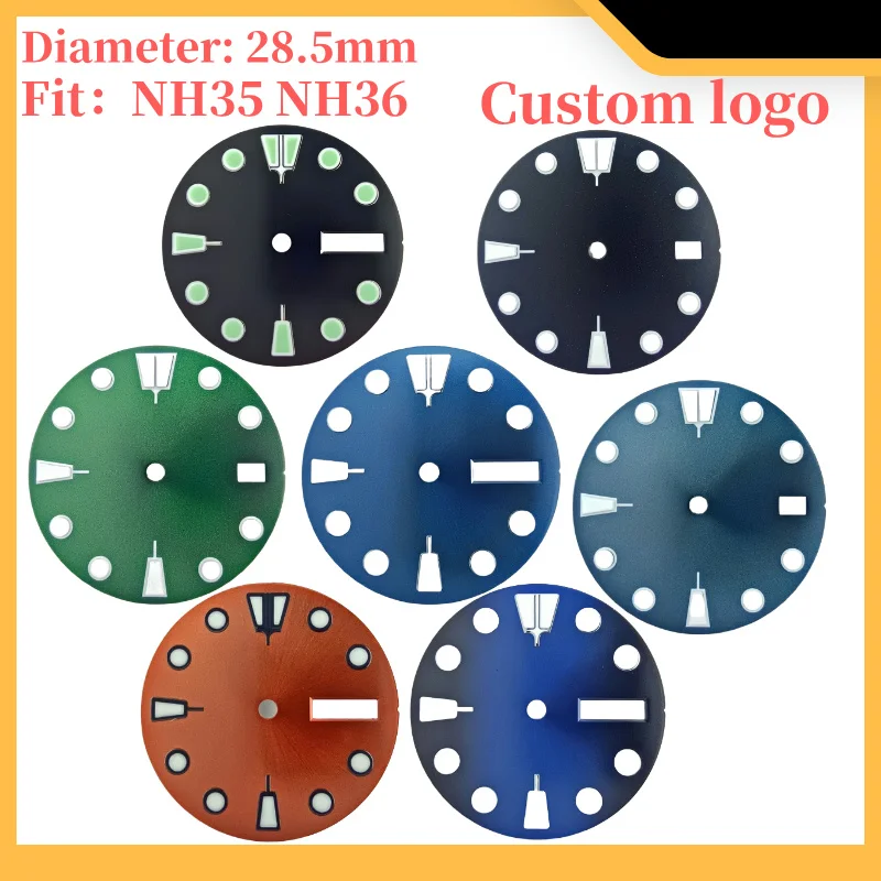 28.5 มม.NH35 NH36 นาฬิกา dial เหมาะสําหรับ NH35 NH36 การเคลื่อนไหวติดตั้ง,สีเขียวส่องสว่าง,นาฬิกาอุปกรณ์เสริม