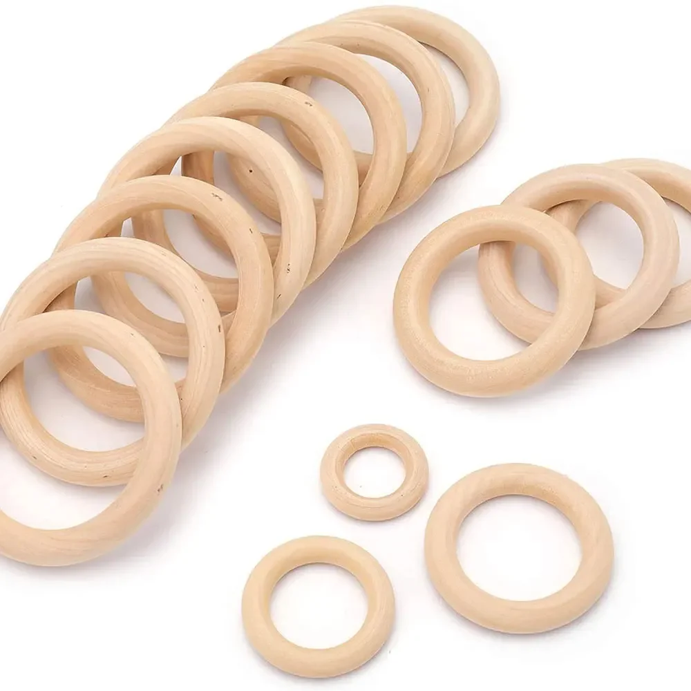 Anillos de madera maciza sin terminar, anillos de madera Natural de 15-100MM para macramé, manualidades DIY, aros de madera, adornos, conectores, fabricación de joyas