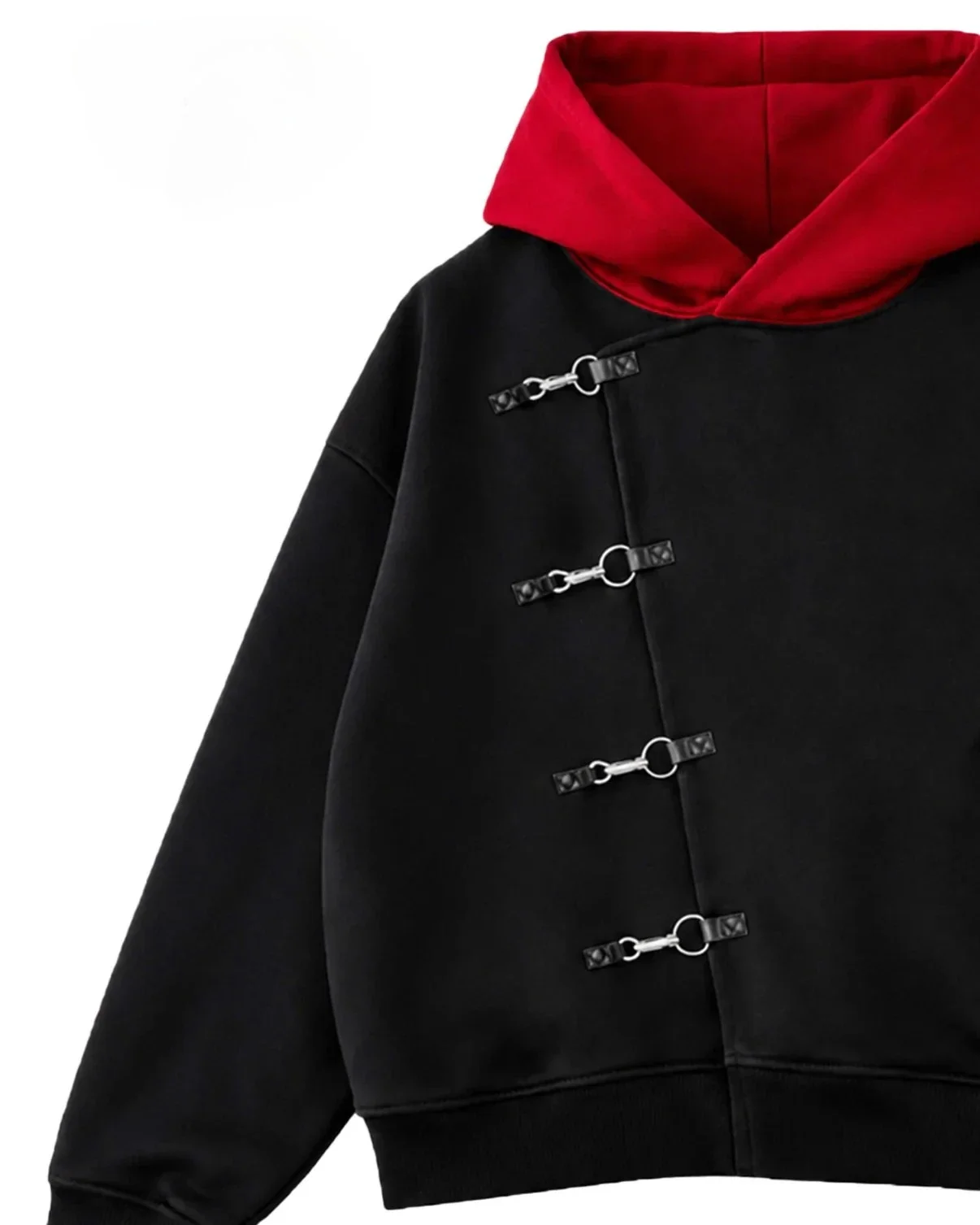 Women Streetwear Jacket Y2K Red Itadori Hoodie Oversized Black Red Spliced Metal Button Casual Sweatshirt Trendy and Simple Men