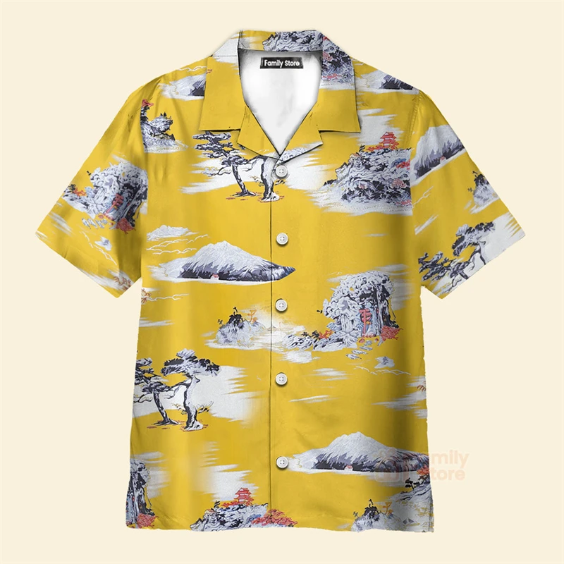 Camicia da spiaggia hawaiana da uomo, stampa 3D Sky Aircraft, moda di strada, top con risvolto con bottoni Hawaii, camicia da spiaggia Aloha per l'aviazione estiva