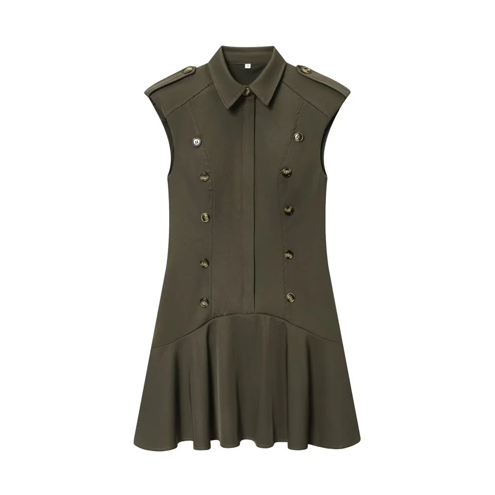 Outono nova moda feminina vestido curto com ombreiras e decoração em camadas