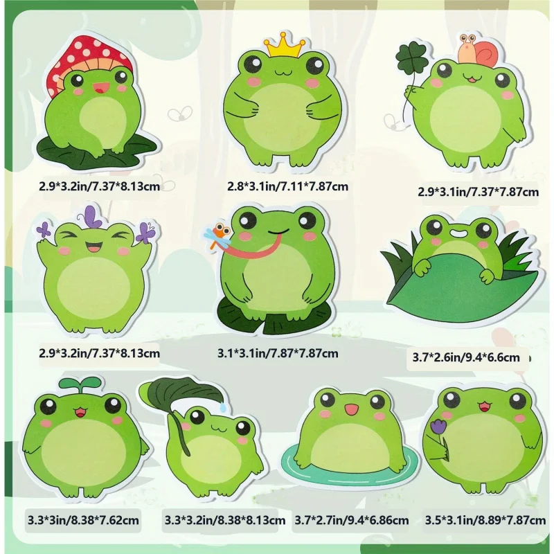 10 قطع من الملاحظات اللاصقة على شكل ضفدع كرتوني لطيف - 200 ورقة للمكتب والمدرسة وهدايا حفلات أعياد الميلاد وحقائب الهدايا وحشو أكياس الهدايا