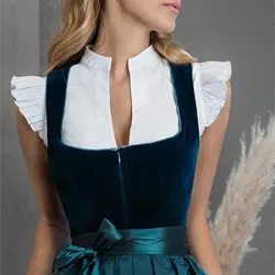 Germany Oktoberfest Women’s Vintage Dirndl Dress Short Sleeve Beer Stage Performance Lingeries Elegant Slim Fit Crop Tops