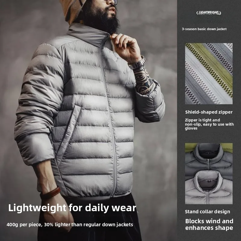 

Maden Men's Ultra Lightweight Short Duck down Jacket Inner Core Warmth Padded Coat Zipper Closure Color Autumn Winter