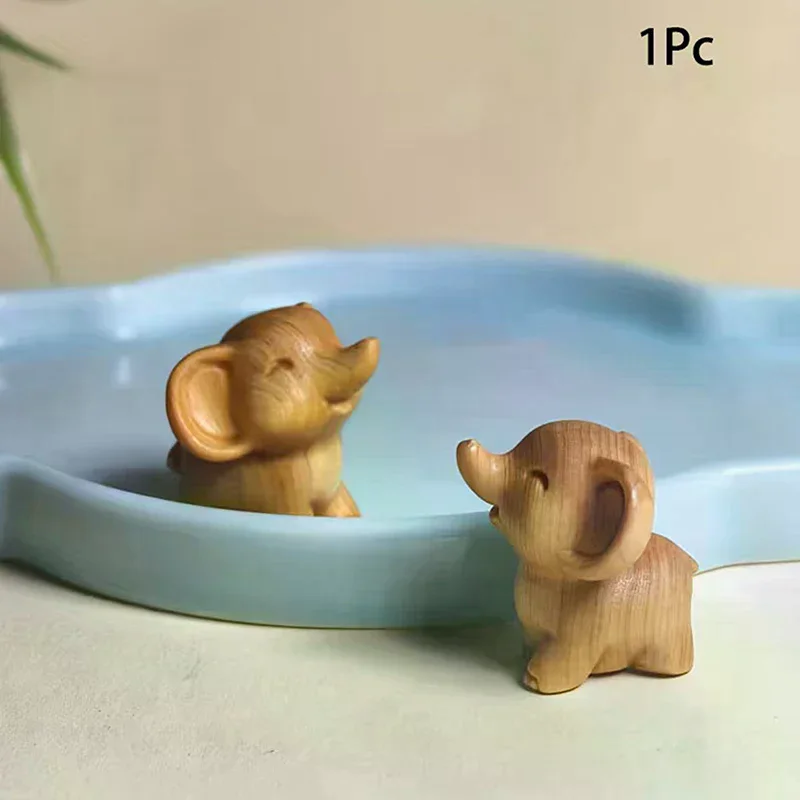 Hand-Carved Wooden Elephant Figurines Cute Elephant Statue Decorative Ornament Home Desktop Decor Car Decoration