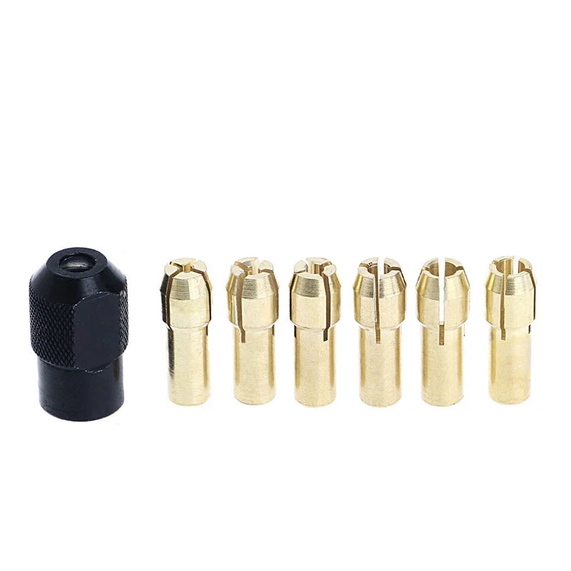 7 sztuk Mini uchwyt wiertarski akcesoria do narzędzi obrotowych M8X0.75mm nakrętka uchwytu z mosiężną tuleją zaciskową 1.0/1.6/2.0/2.4/3.0/3.2 do szlifierki elektrycznej