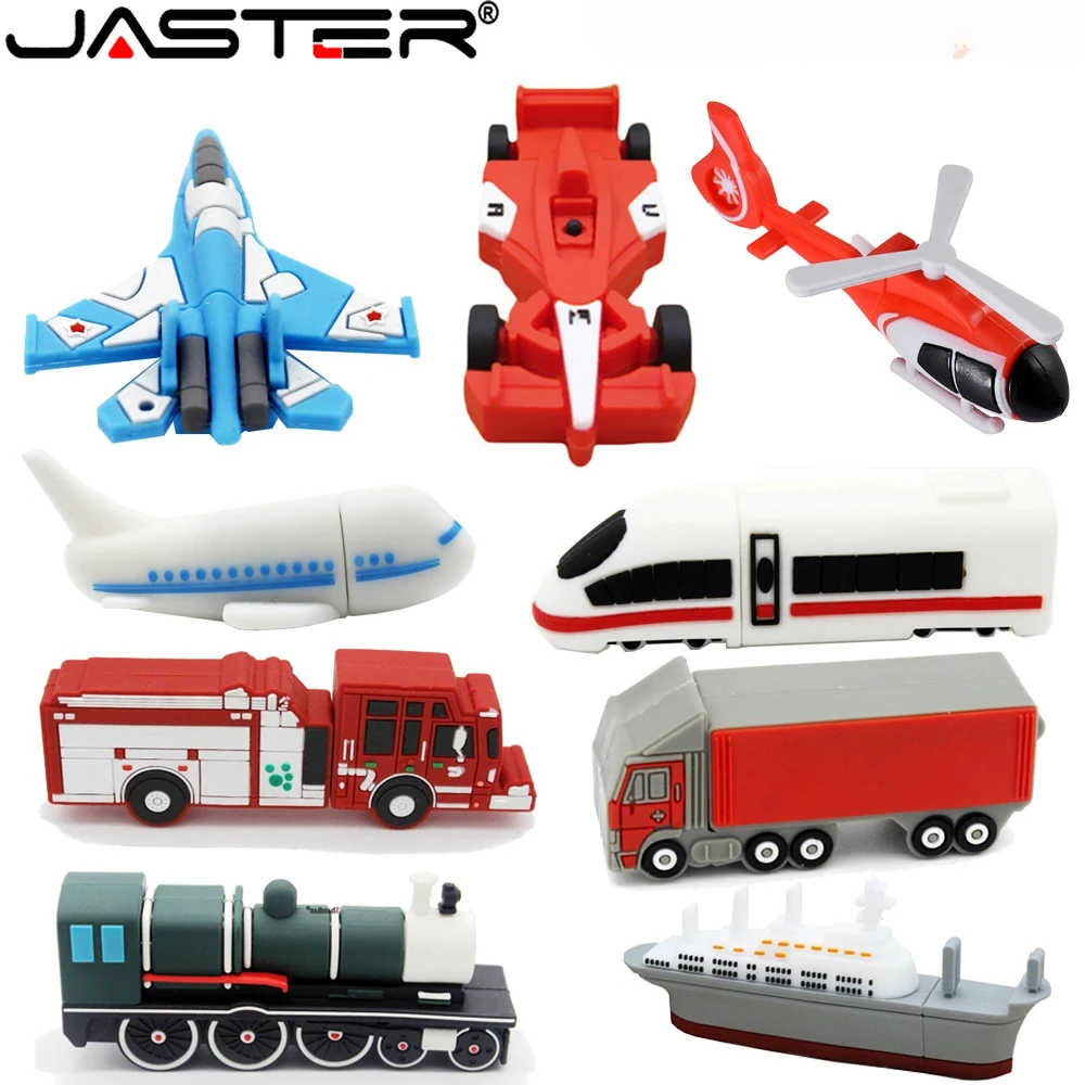 JASTER Helicopter USB Stick 128GB Car Flash Drives 64GB Racing Aircraft Pen Drive 32GB Rail Train Cartoon Truck Storage Devices