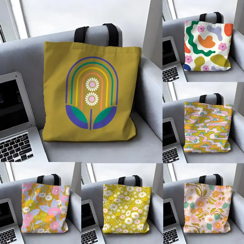 Bolsas de almacenamiento modernas con diseño de flores E-Elizabeth Olwen, 2 bolsas de lona de gran capacidad para estudiantes, bolso de mano para mamá
