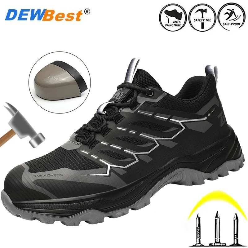 

New men's steel head anti-smash anti-stabbing wear-resistant breathable comfortable wear safety shoes lace up