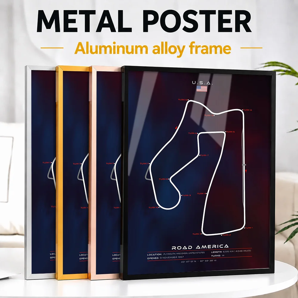 Road America Framed Metal Poster Personalized Photo Technical Circuit Style Wall Art For Living Room Special Housewarming Gift