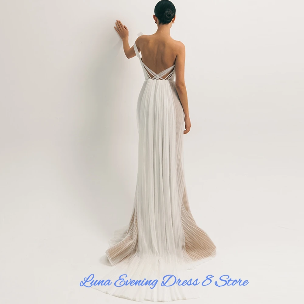 Customized  Luxury Jersey Straight One Shoulder Evening Dress Side Slit Floor Length Sleeveless Panel Train Vestidos de
