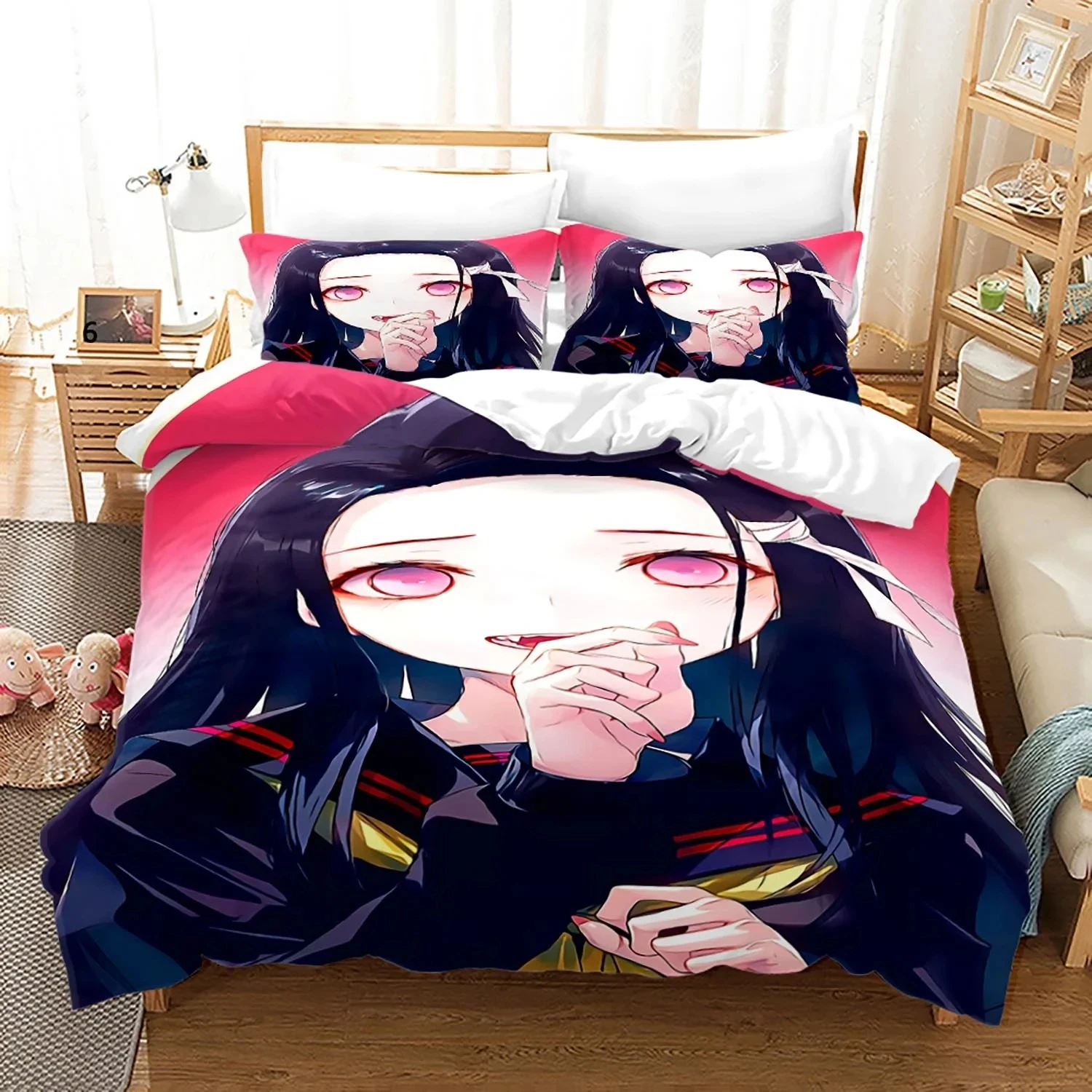 Imagem -05 - Demônio Assassino Nezuko Cama Conjunto para Meninos Anime Capa de Edredão Cama Colcha Fronha Consolador Rei Queen Size Adulto