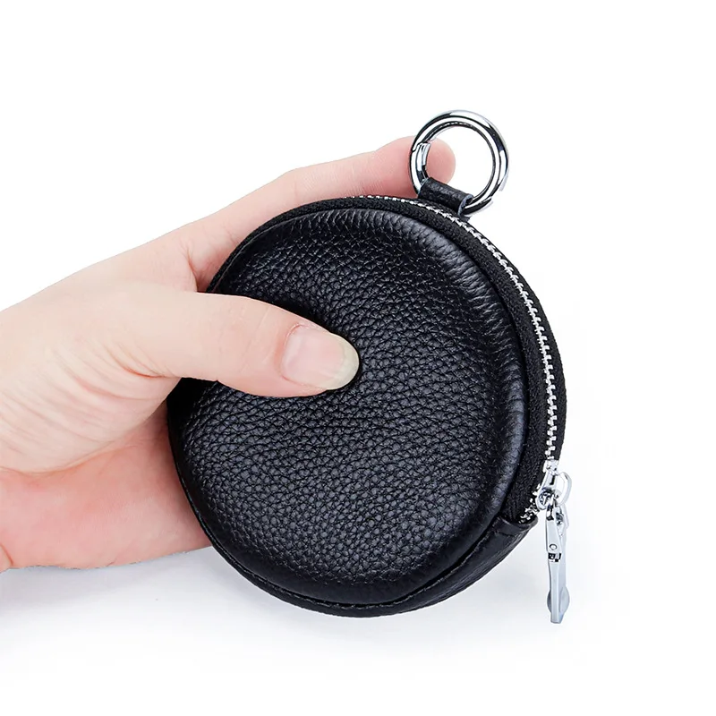 2024 Coin Purse Change Pouch for Women Key Ring Wallet Minimalist Small Item Storage Bag Genuine Leather Round Purse with Zipper