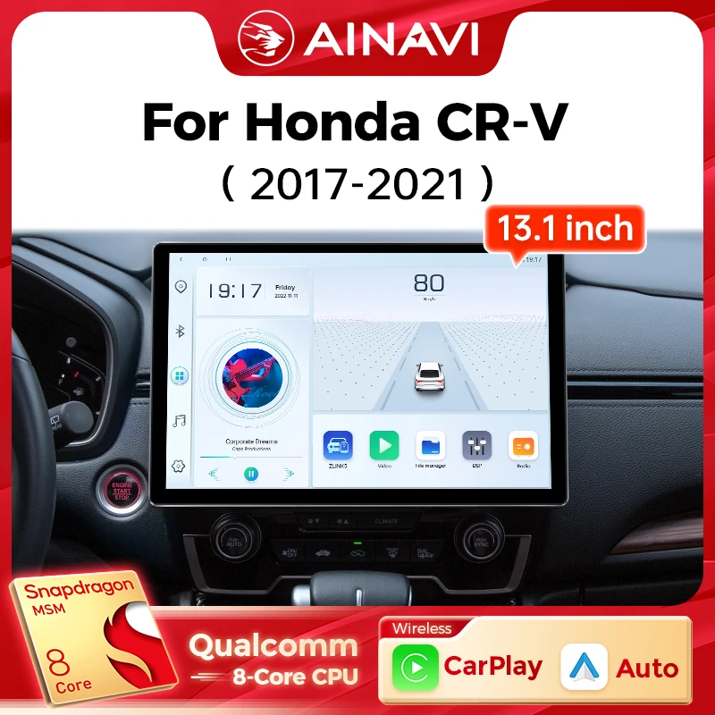 Ainavi 13.1 Inch For CRV CR-V 2017 2018 2019 2020 2021 2K HDMI Car Radio Carplay Android Auto Multimedia Player