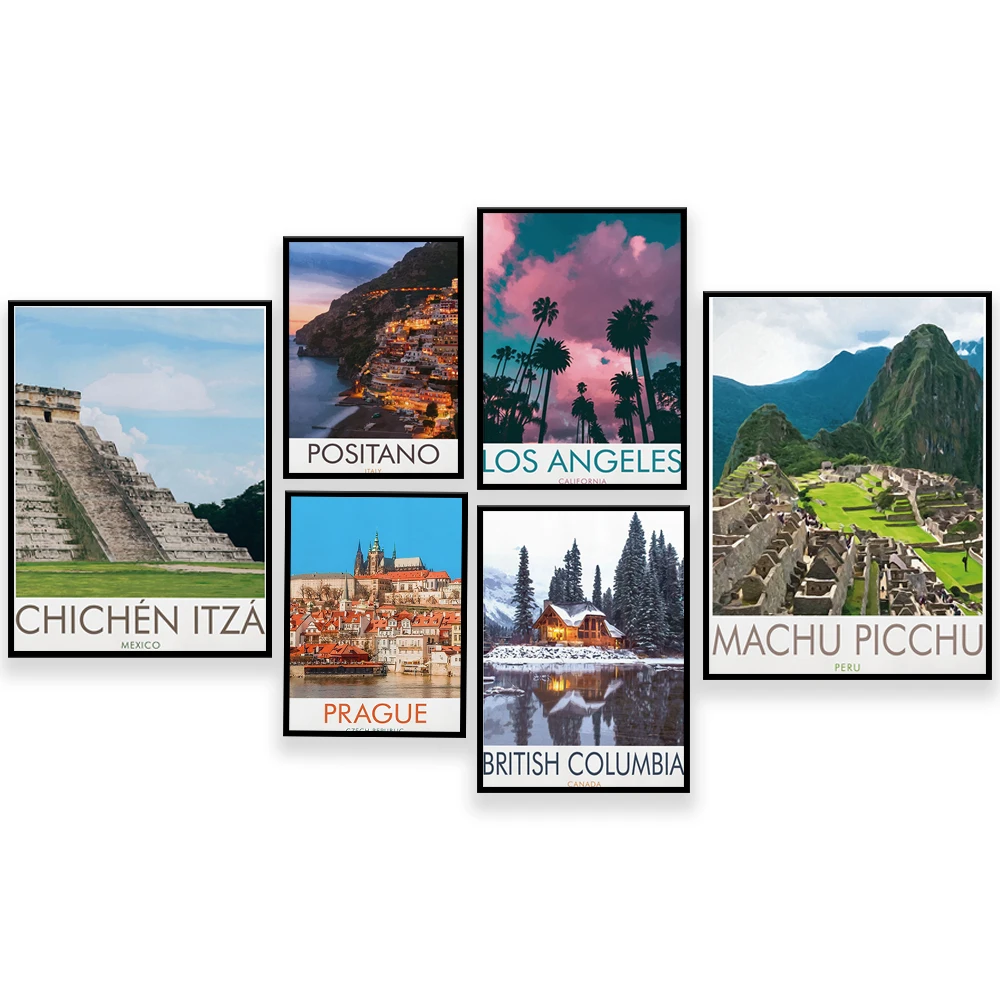 Peru, Jordan Petra, Chicago, Canada, California, Chichen Itza, Yucatan, Greece, Utah, Prague, Amalfi Coast, Europe travel poster