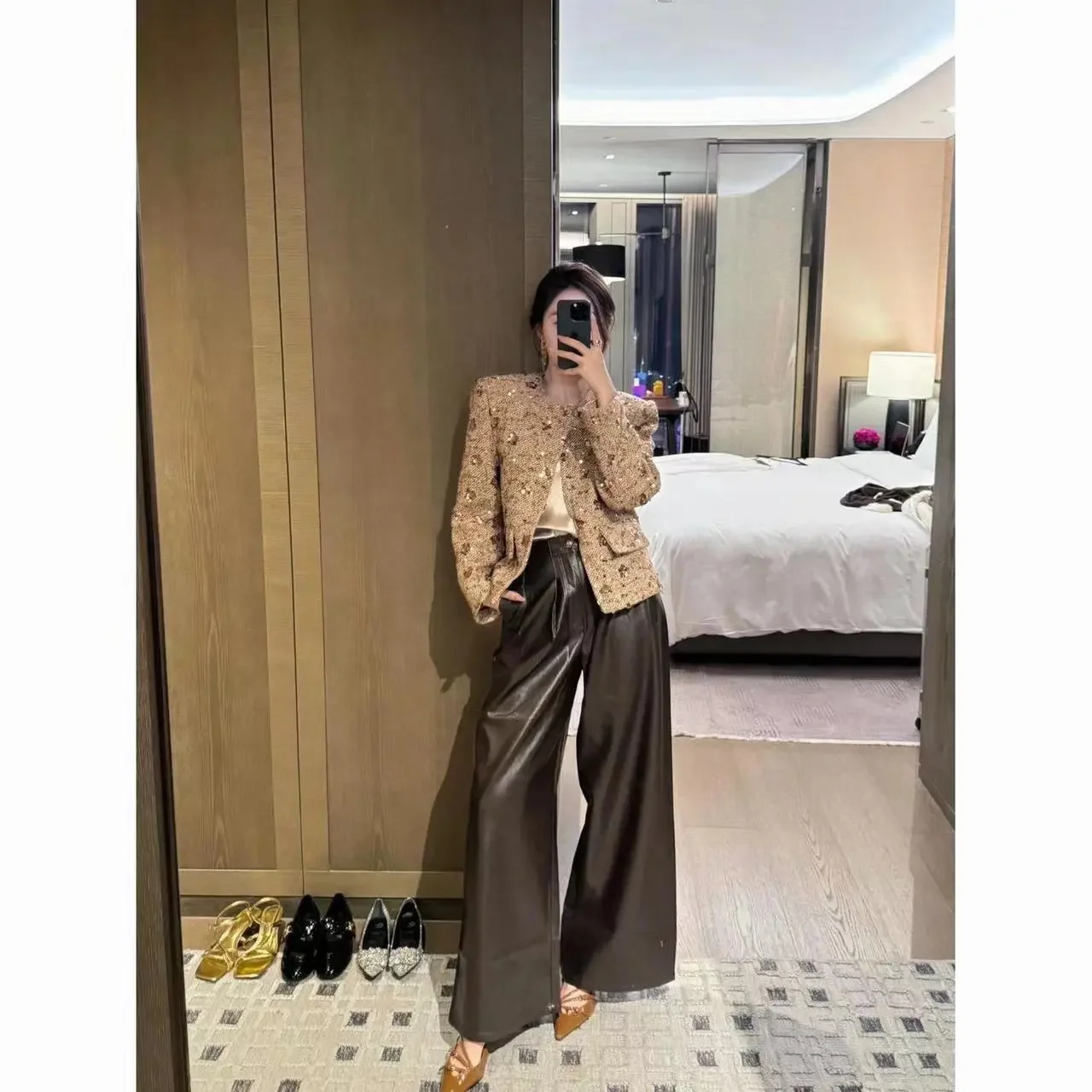 Luxury Tweed Jacket Women Coat Long Sleeve Tweed Blazer Crop Jacket Short Tops Plaid Pockets Office Ladies Clothing New