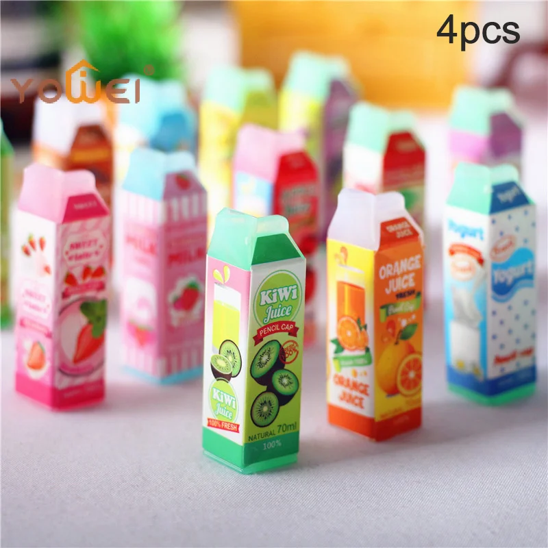 Latest 4pcs 1/12 Dollhouse Miniature ABS Juice Carton Bottle Drink Food Accessories Toy
