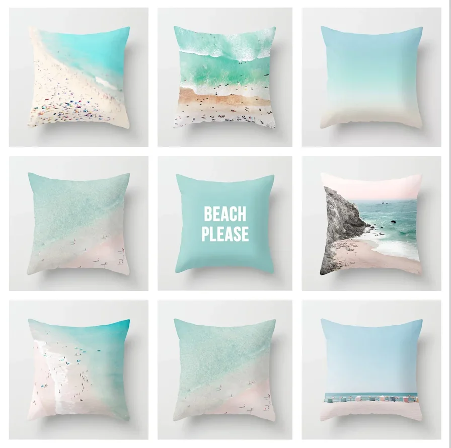 Summer Cool Sea Blue Design Hawaiian Beach Wave Print Pattern Sofa Cushion Cover Pillowcase Home Car Bedding