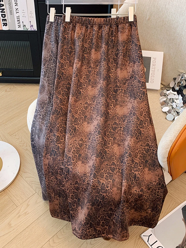 

Autumn Korean Fashion Women Leopard Print A-Line Half Length Skirt Retro Versatile Simple High Waisted Women's Half Length Skirt