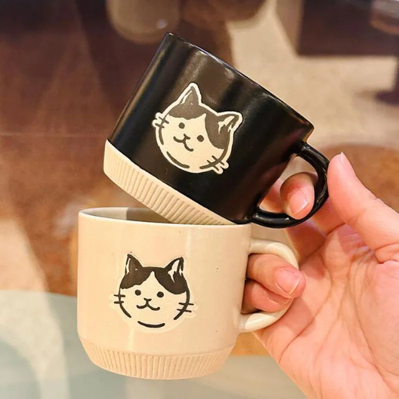 

Retro Coarse Pottery Cat Pattern Coffee Mug Milk Mug Ofiice Porcelain Water Cup Household Kitchen Drinkware 200ml